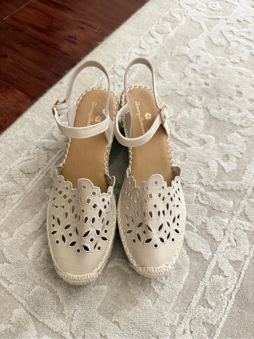 NEW Tommy Bahama Beige Cutout Espadrille Slingback Wedge
